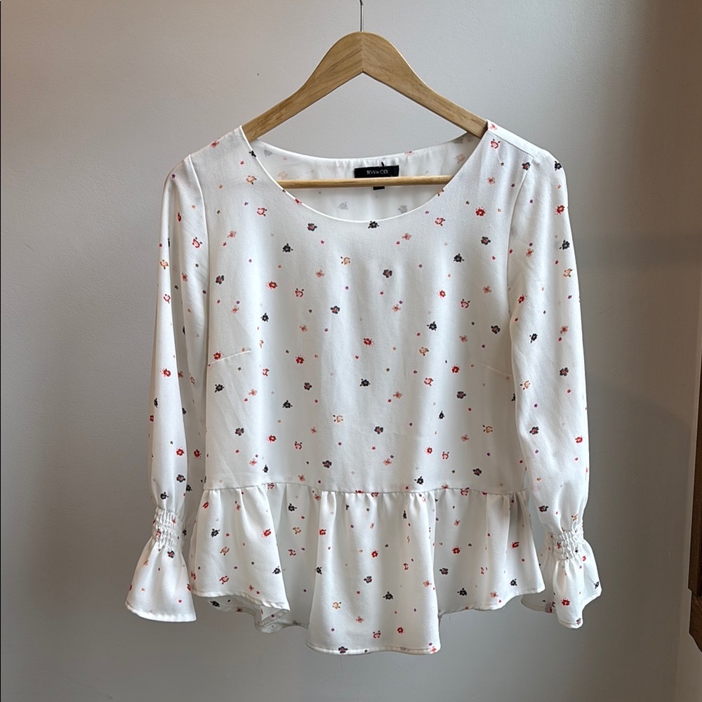 H&M White Peplum Blouse with Flutter Sleeves